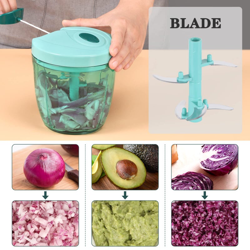 Cambom Manual Food Chopper Vegetable Cutter, Hand String Vegetable Chopper Onions Cutter for Vegetable Fruits Nuts BPA Free Food Safe Material, 900ml Blue - Image 2
